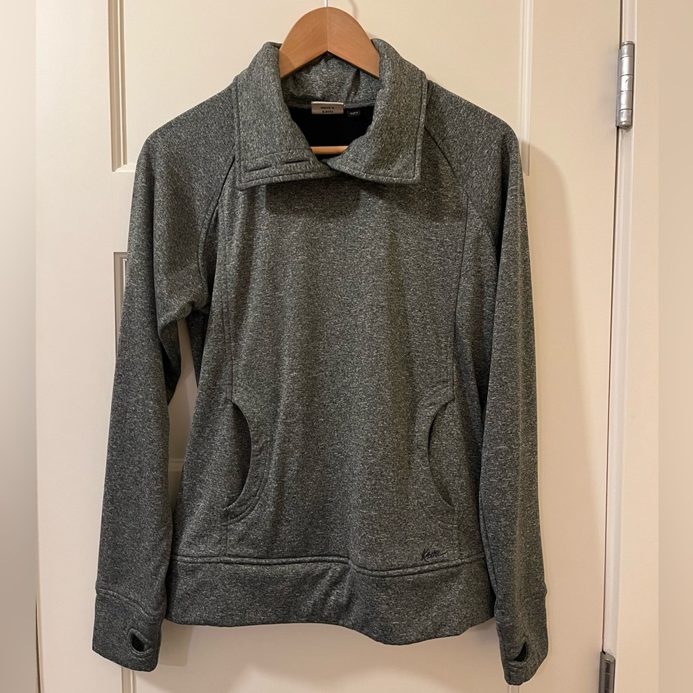 KAVU Grey Fleece Pullover Sweatshirt | Button Mock Neck | Women's Size: M